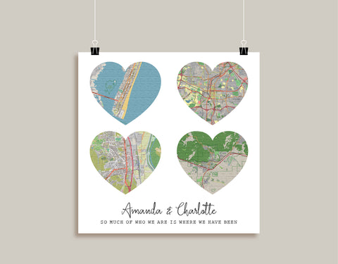 personalized custom customized map art print poster canvas adventure travel engagement anniversary valentines long distance gift
