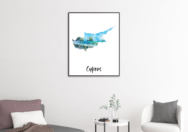 Cyprus Watercolor Map