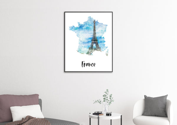 France Watercolor Map